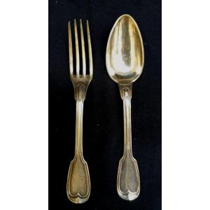 Two Pieces Of Silver Flatware - Minerve 1er Titre - Orfevre Maitreau -