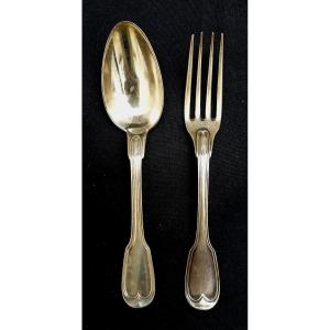 Two Pieces Of Silver Flatware - Minerva Hallmark 1st Title - 19th Century