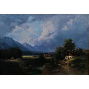 August Wilhelm Leu - Alpine Landscape - German School - Circa 1867 -