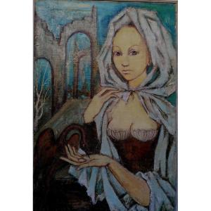 Marc Soudain - Symbolist School - Young Woman With A Bird - XX Eme Century - 80 X 54 Cm At Sight -