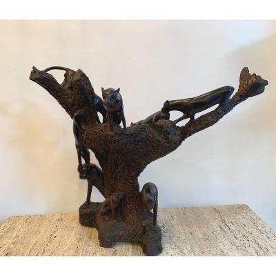 Panthers Sculpture In Rosewood