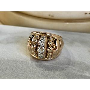 Tank Ring In Rose Gold, Platinum And Diamonds Totaling 0.70 Carats, Circa 1940