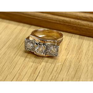 Tank Ring In Rose Gold, Platinum, 0.60 Carat Ta Diamond And Ta Diamonds Totaling 0.45 Carat, Circa 1940