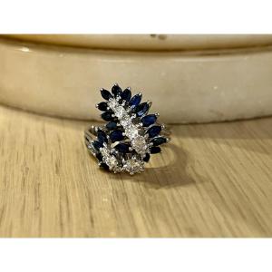 White Gold Ring, Marquise-cut Sapphires Totaling 0.90 Carats And Diamonds Totaling 0.70 Carats