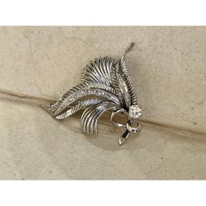 Leaf Brooch In White Gold, Platinum, Old-cut Diamond 0.50 Ct And Diamonds Totaling 0.30 Ct 