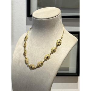 Art Nouveau Necklace Convertible Into A Bracelet, Yellow Gold, 28.4g, Sapphires And Diamonds, Circa 1900