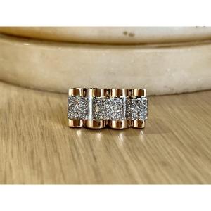 Tank Ring In Rose Gold, Platinum And Rose-cut Diamonds Totaling 0.60 Carats, Circa 1940