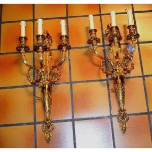 Pair Of Large Gilt Bronze Wall Sconces