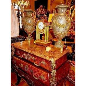 Pair Of Giant Marble And Bronze Vases