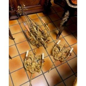 Chandelier And Its Two Matching Wall Lights