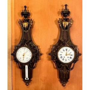 Palatial-sized Bronze Cartel Clock And Barometer 