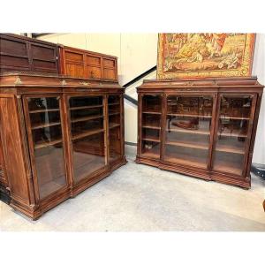 Pair Of Large Display Cabinets In Mahogany And Bronze