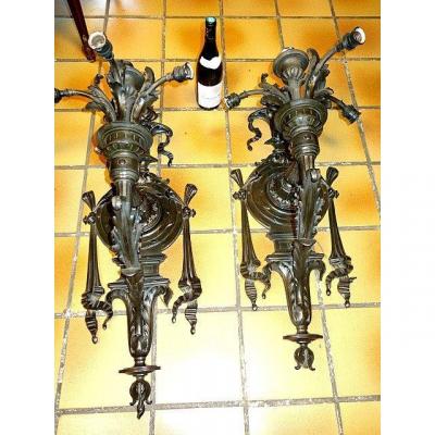 A Pair Of Palatial Size Bronze Sconces