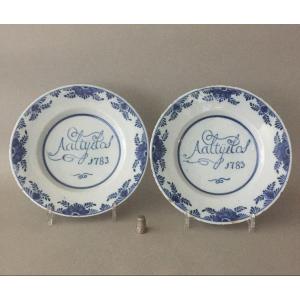 Delft: Pair Of 18th Century Earthenware Plates