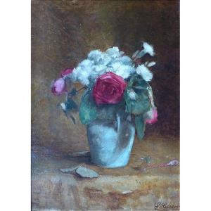 Bouquet Of Roses And Carnations By Léon Garraud