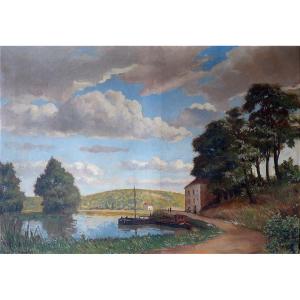 Raymond Rénefer (1879-1957), Landscape Along The Banks Of The Seine (large Format)