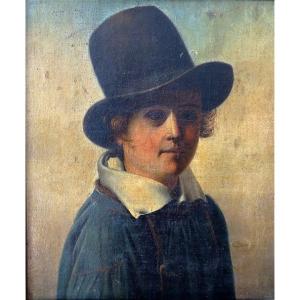 19th-century French School, Young Man In A Hat