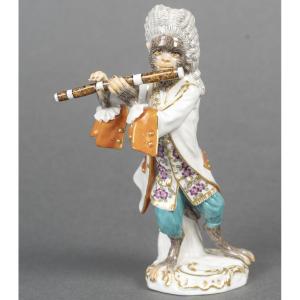 Meissen: Porcelain Musician Monkey, The Flutist, 20th Century 