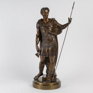 Grand Tour: Tall Antique Bronze Depicting Caesar, 19th Century