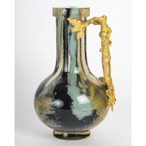 Ernest-baptiste Leveillé (1841-1913) – Multi-layered Blown Glass Vase, Bronze Mount 