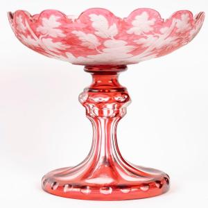 Boheme: Large Tazza In Double-glass Engraved With A Wheel, 19th Century