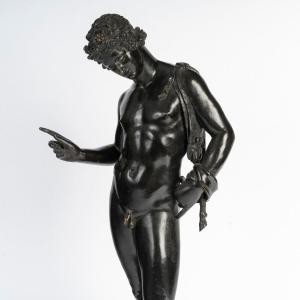 Grand Tour Bronze After Antique, Nude Young Ephebe Representing Narcissus.