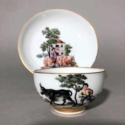 Meissen (saxony): Porcelain Cup With 18th Century Country Decor