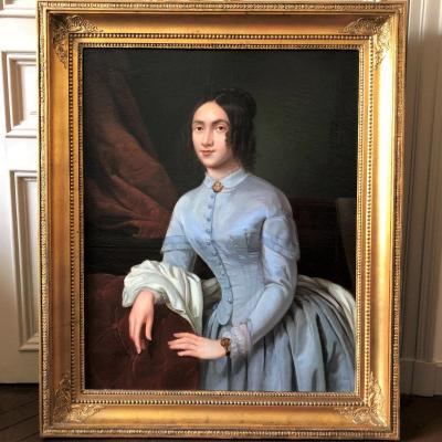 French School: Pretty Young Romantic Woman In Her Interior, Louis-philippe Period