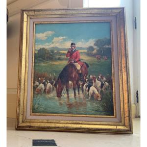 Scène  De  Chasse  à Courre . Huile Sur  Toile  Fin XIXe 