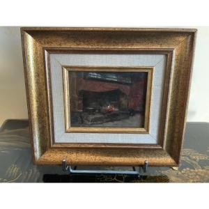 Maxime Faivre *1856-1914* The Fire In The Fireplace