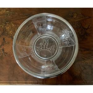 Val St Lambert Art Deco Crystal Cup, Sterling Silver Mount