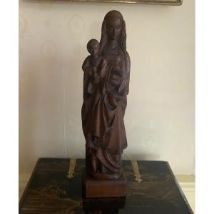 Virgin And Child Carved Wood Signed Lucien Pessey 1912-1990