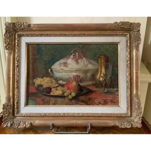 Still Life At La Soupière Signed Alfred Benoit Caillaud 1855-1940