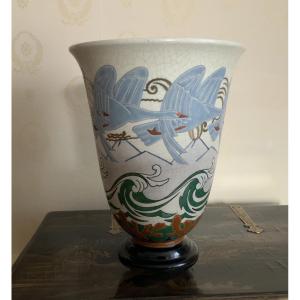 Orchies Large Art Deco Vase In Cracked Earthenware