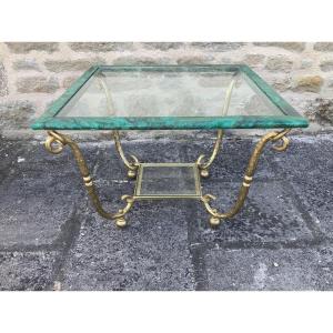 Maison Ramsay. Coffee Table In Gilded Wrought Iron And Malachite Patina.