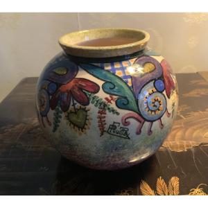 Vase In Quimper, Signed Paul Fouillen.