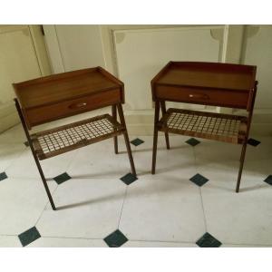 Pair Of Teak Side Tables Or Bedside Tables By Designer Soren Rasmussen, 1960s