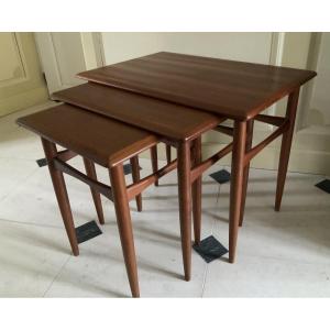 Set Of Three Scandinavia  Nesting  Tables  In Solid Teak