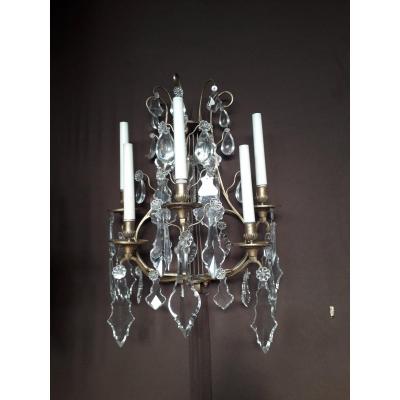 Grande Paire D’appliques  Lyre En Cristal De Baccarat 