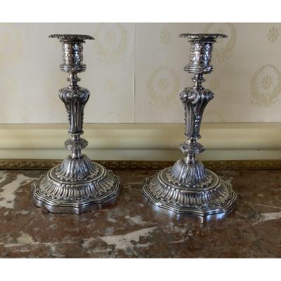 Pair Of Candlesticks In Silver Bronze, From A Model By Germain