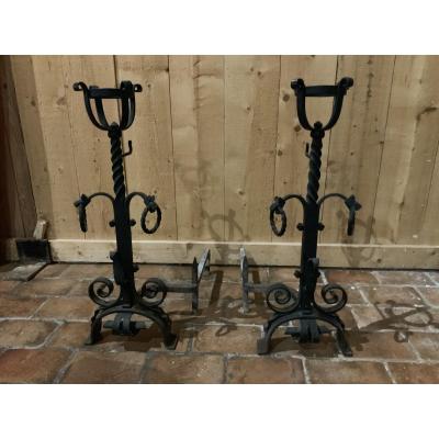 Great Pair Of Andirons - Landiers. Viollet Le Duc Period