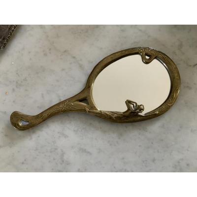 Miroir, Face à Main En Bronze, Art Nouveau