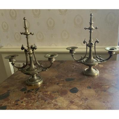Pair Of Candlesticks, Bronze Candelabra, Directoire Style