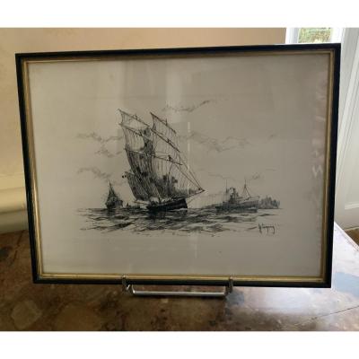Lemire Louis Henry. Marine Lithograph