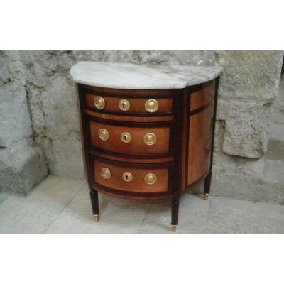 Half Moon Commode, Lxvi Period In Veneered Walnut And Mahogany
