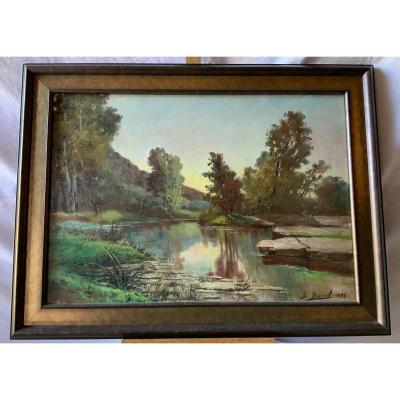 Landscape At The River (1893) Signed Baptiste Brunel 1844- 1929