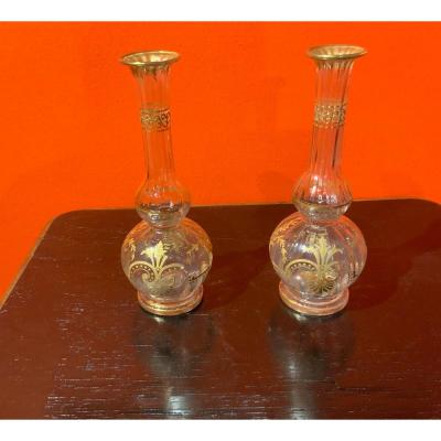 Pair Of Soliflora Vases With Applied Gilding Decor