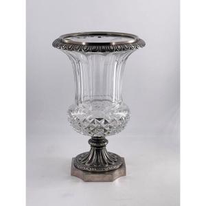 Vase In Crystal And Silver Bronze, Cristalleries De Saint Louis, Late 19th Century.