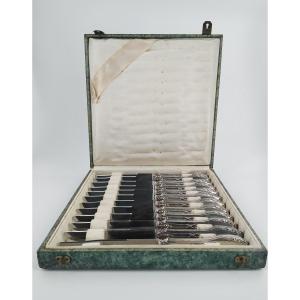  Suite Of 12 Silver Dessert Knives In Their Box