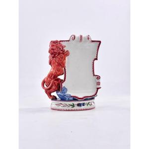  Sarreguemines Earthenware Menu Holder Butterfly Model, 19th Century